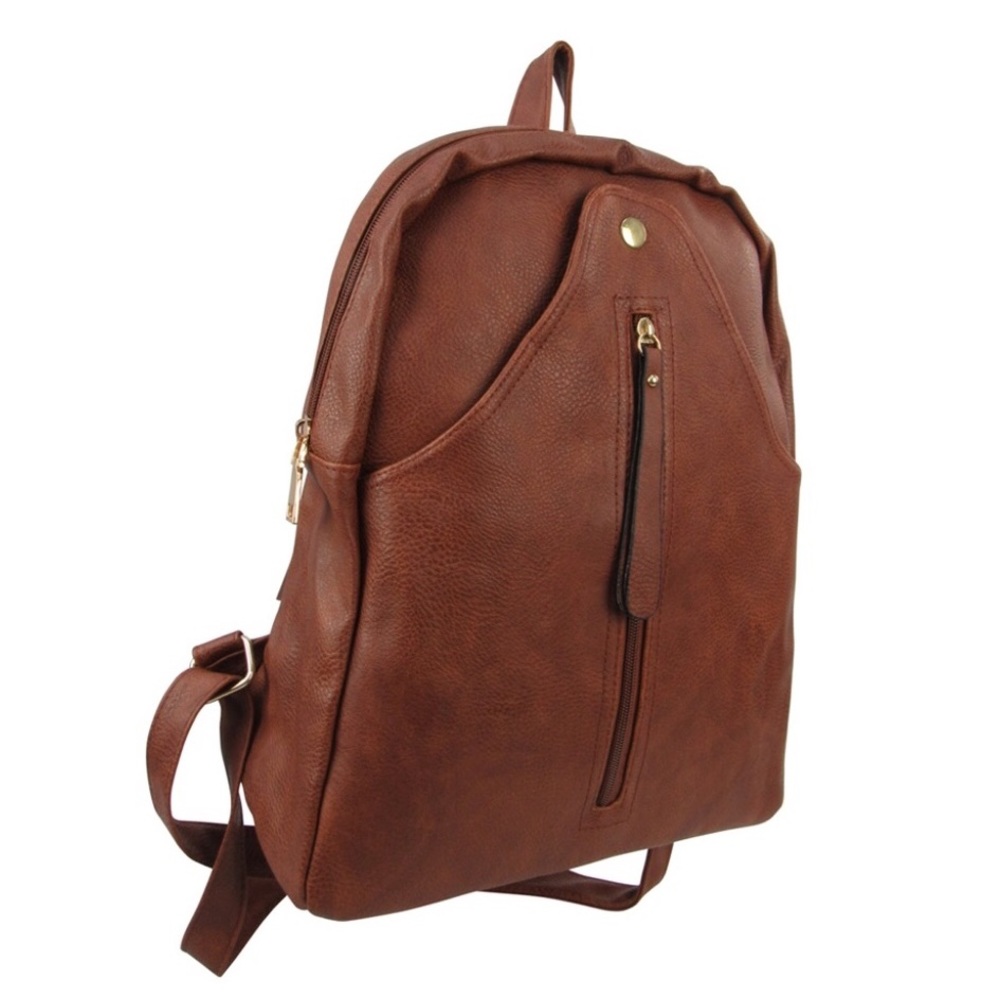 Leather Fashion Backpack with Snap Pocket